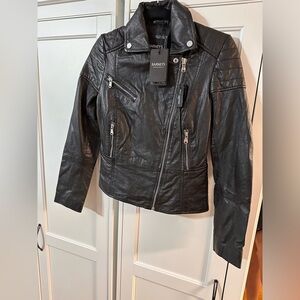 BARNEYS Women’s Washed Clara Leather Biker Jacket (US size : XS/S)
